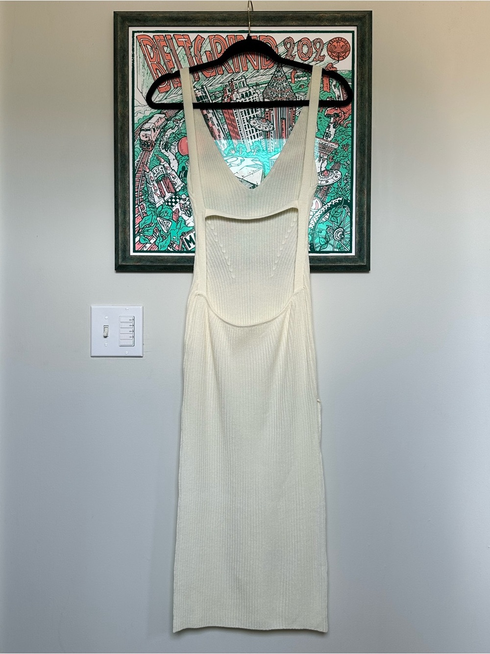 Flook The Label Skylar Off White Ivory Ribbed Cutout Midi Dress Women’s Size S - Picture 5 of 17